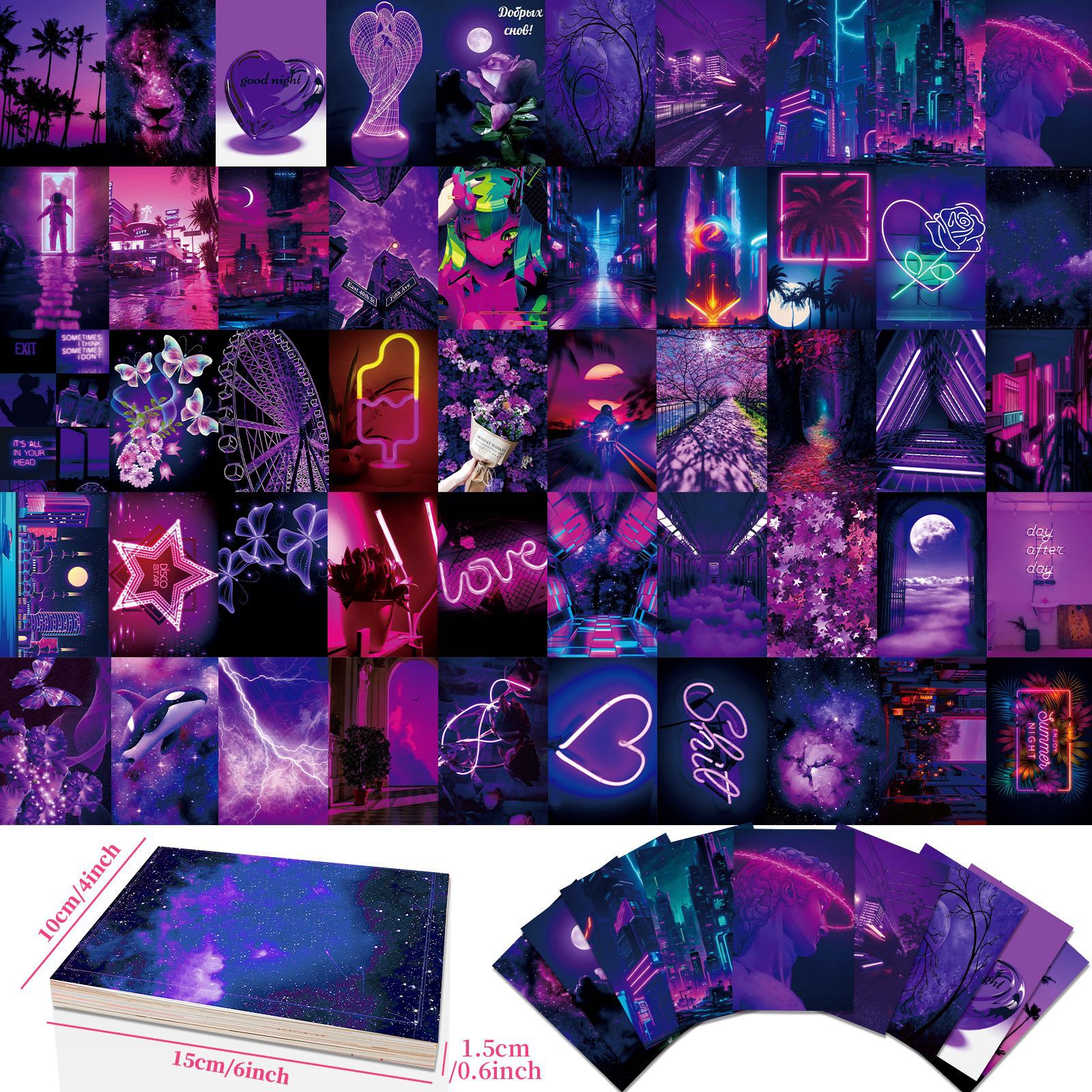 Picture of 50 wall cards purple love niche abstract art bedroom postcards picture frame wall wall cards
