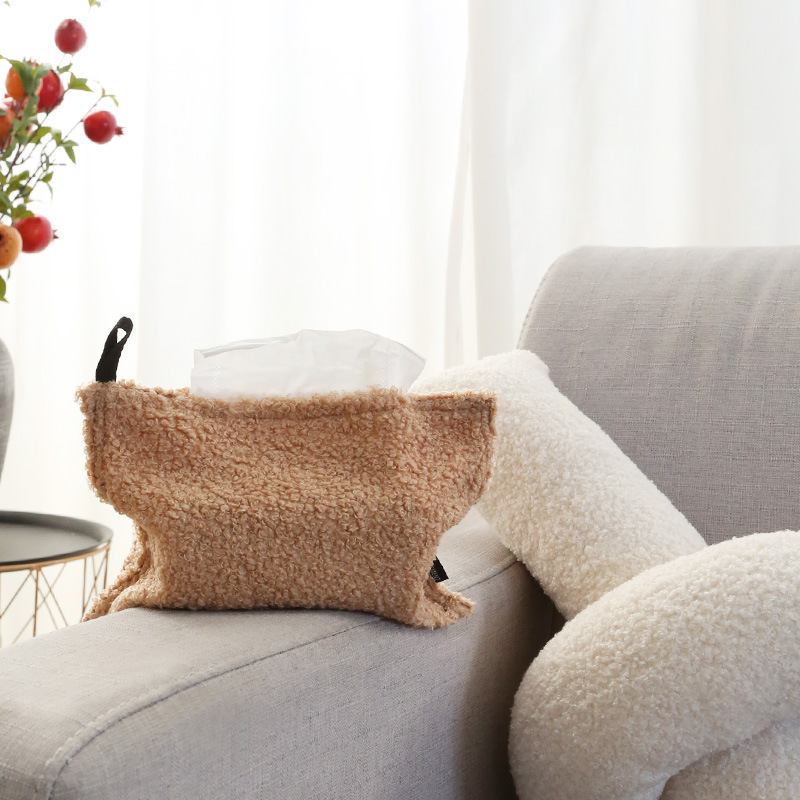 Picture of Beautiful Element Loop Velvet Household Living Room Tissue Bag Nordic Teddy Velvet Desktop Tissue Cover Tissue Box Tissue Box