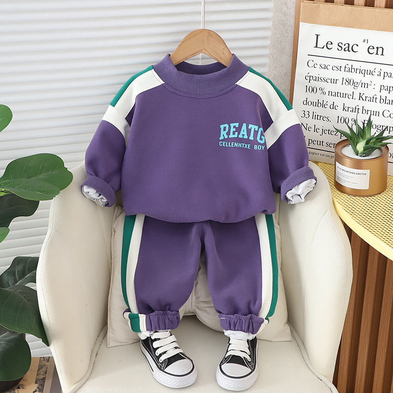 Picture of Children's clothing new boys and girls children's clothing casual stitching letter sweater suit fashion casual two pieces suit generation hair