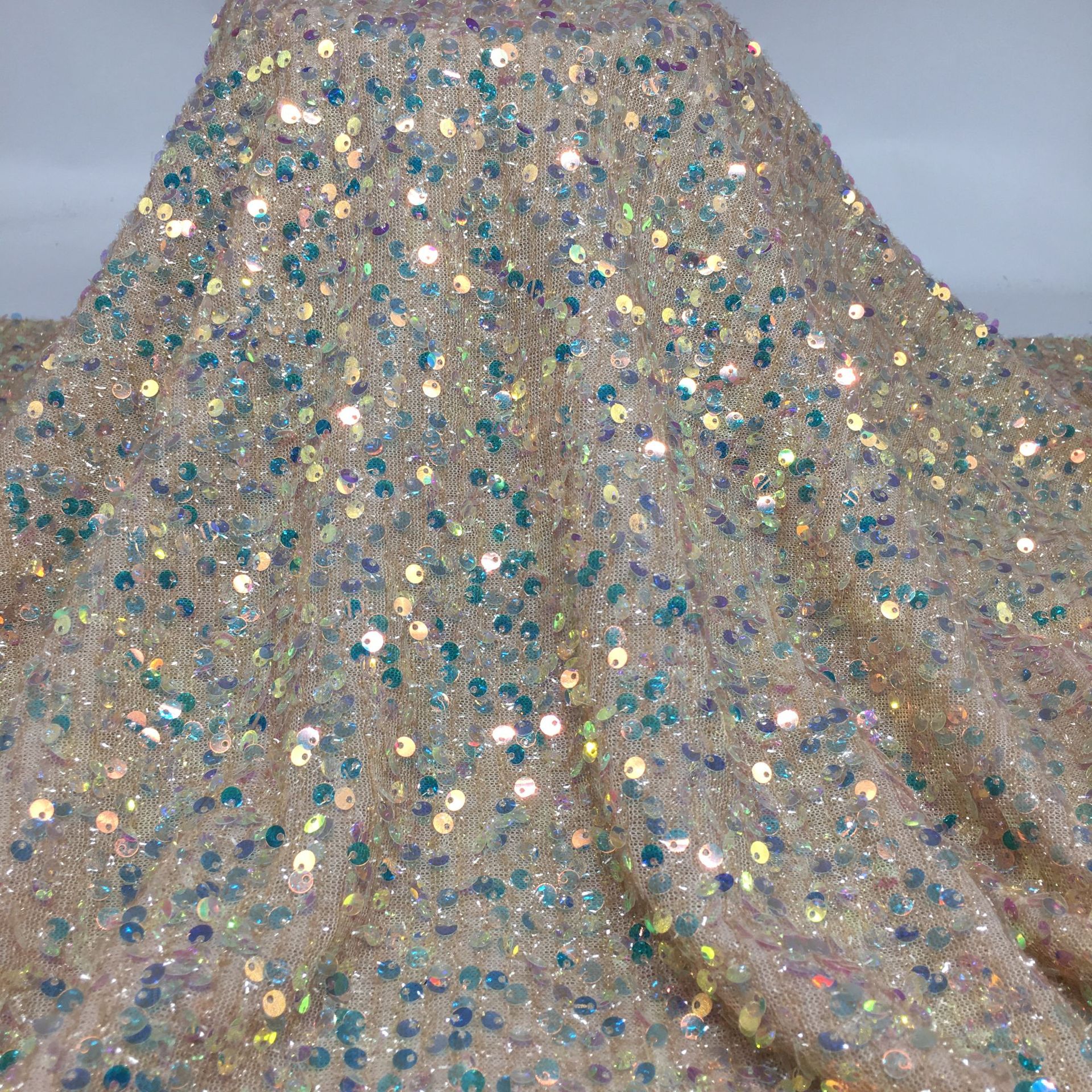 Picture of 5mm centipede yarn sequin embroidered mesh wedding fashion stage clothing cushion tablecloth sequin fabric embroidered sequin cloth