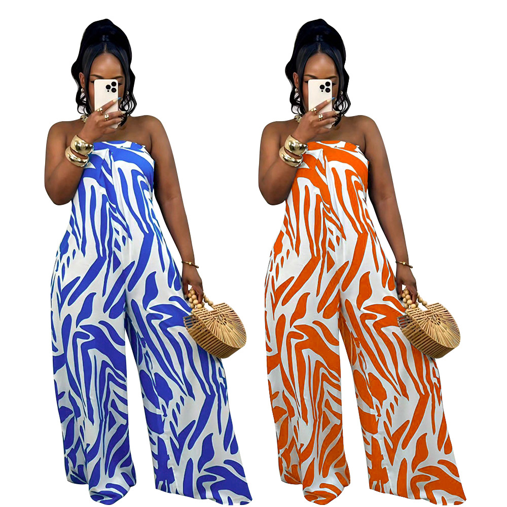 K10760 factory wholesale Amazon European and American foreign trade women's fashion printing sleeveless wide leg jumpsuit 2024 new