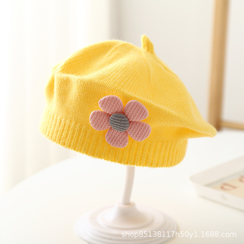Picture of Baby hat autumn and winter baby girls' cute flower beret children's wool hat girls' knitted painter hat fashion