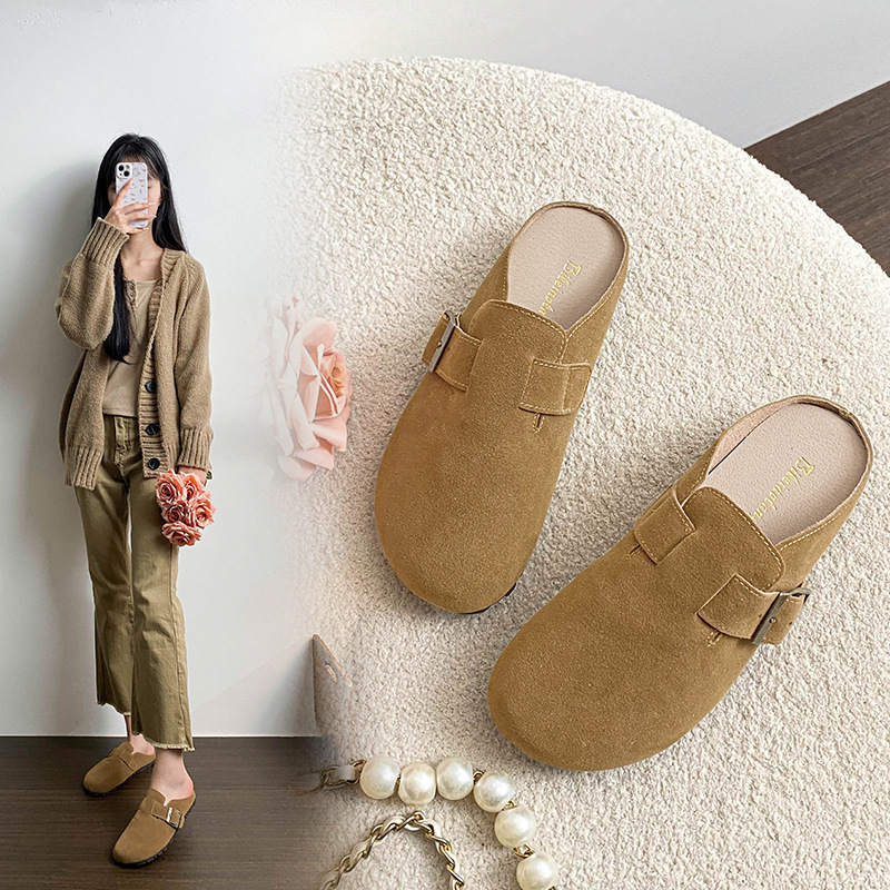 Round Toe All-match Comfortable Retro Platform Birkenneth Shoes Women's 2024 New Autumn and Winter Outfit High-rise Non-slip Baotou Slippers