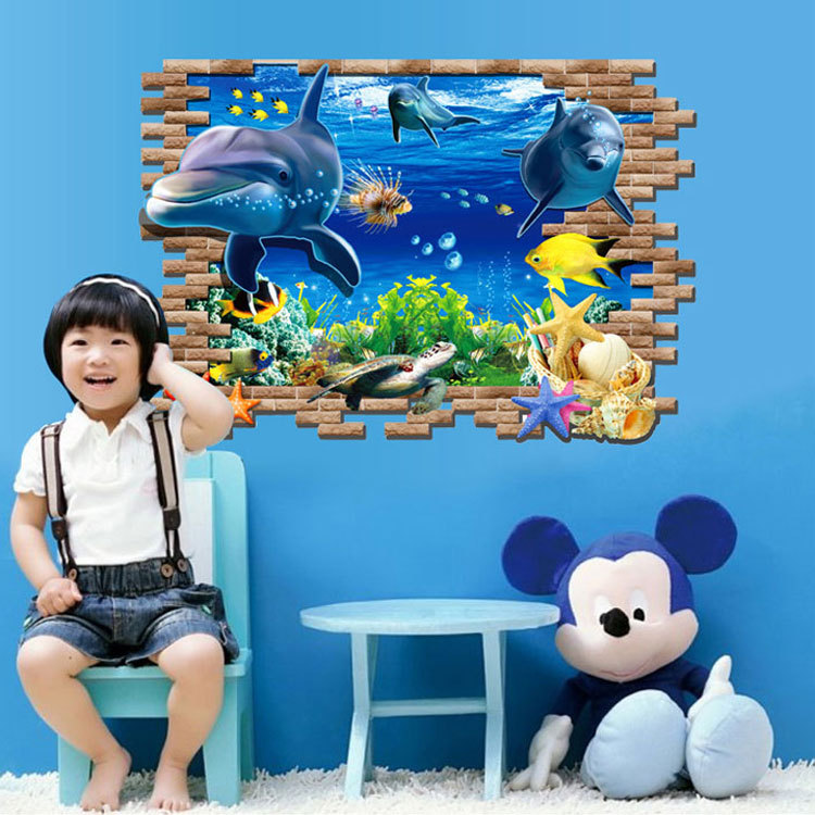 3D simulation three-dimensional wall stickers cartoon dolphin children's room decorative wall stickers ABQ9704