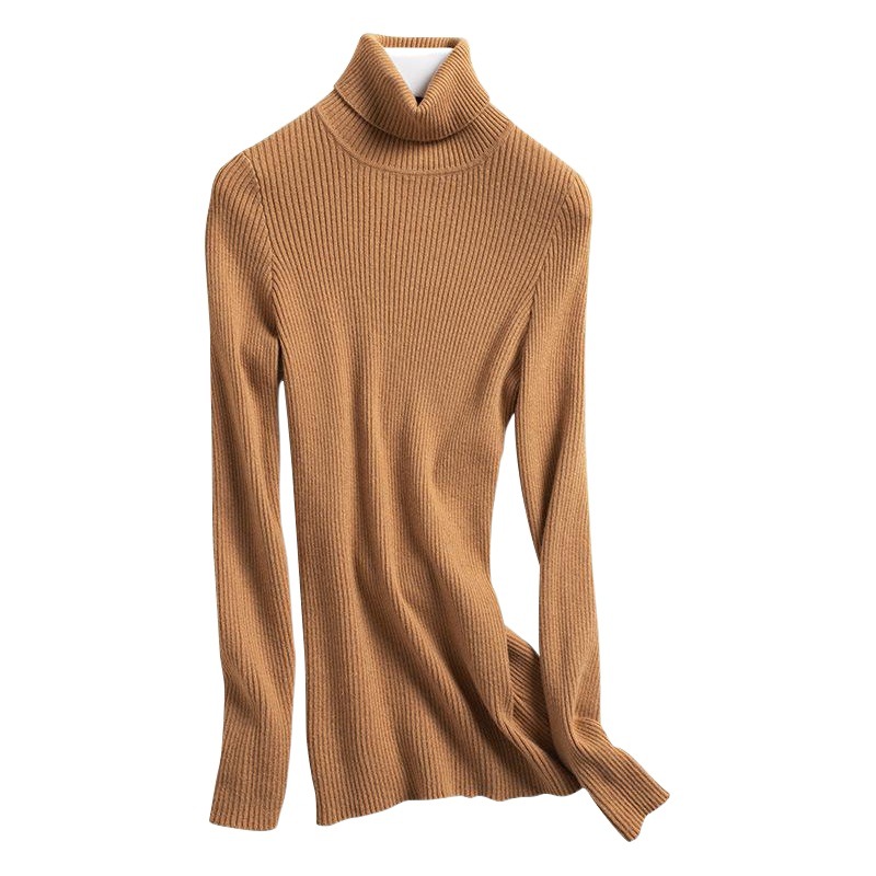 2024 Autumn/Winter Turtleneck Sweater for Women, Slim Fit Solid Color Long Sleeve Knit Pullover, Elegant Commuting Style