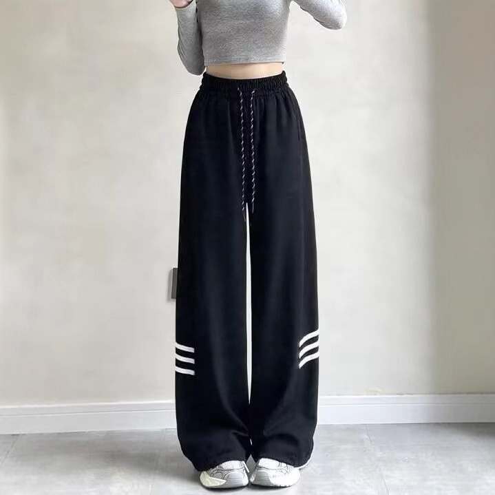 Picture of Sweatpants women's autumn and winter striped wide-leg casual large size loose drape straight cotton American leggings sweatpants