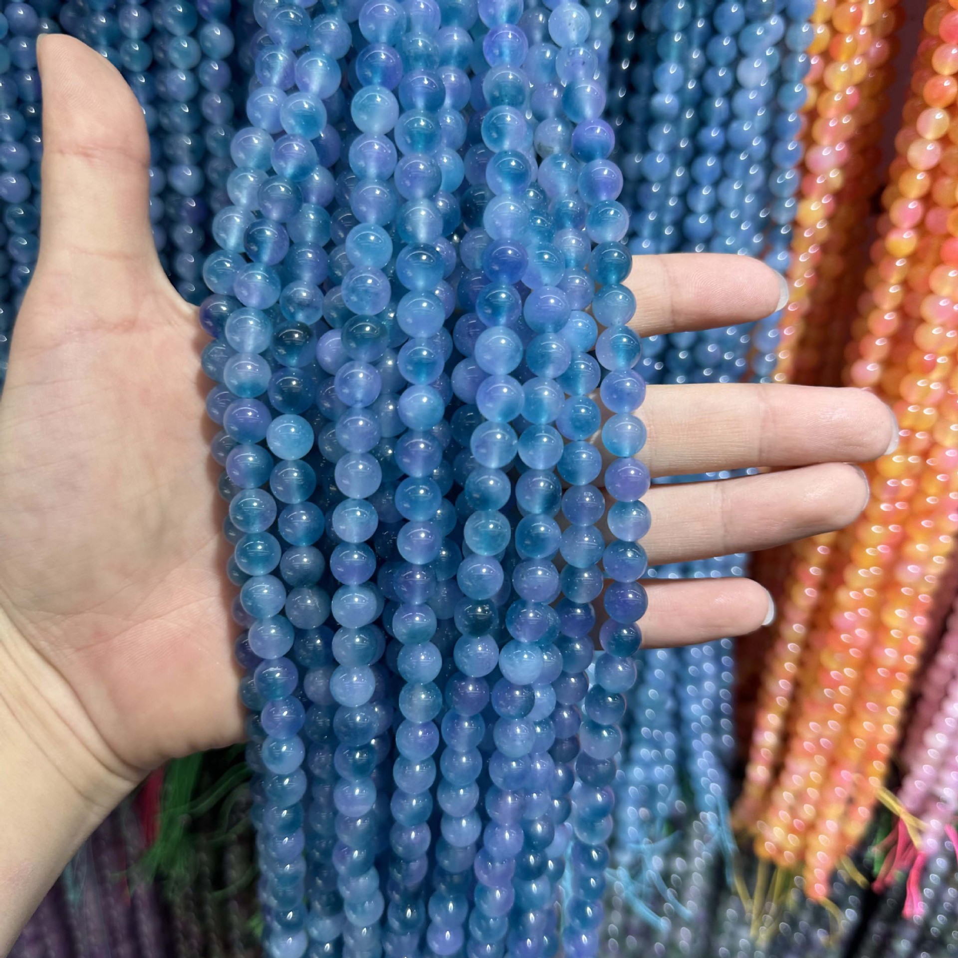Picture of Live hot grade a chalcedony 8mm two-color round beads beads handmade diy Internet celebrity matching in stock jewelry