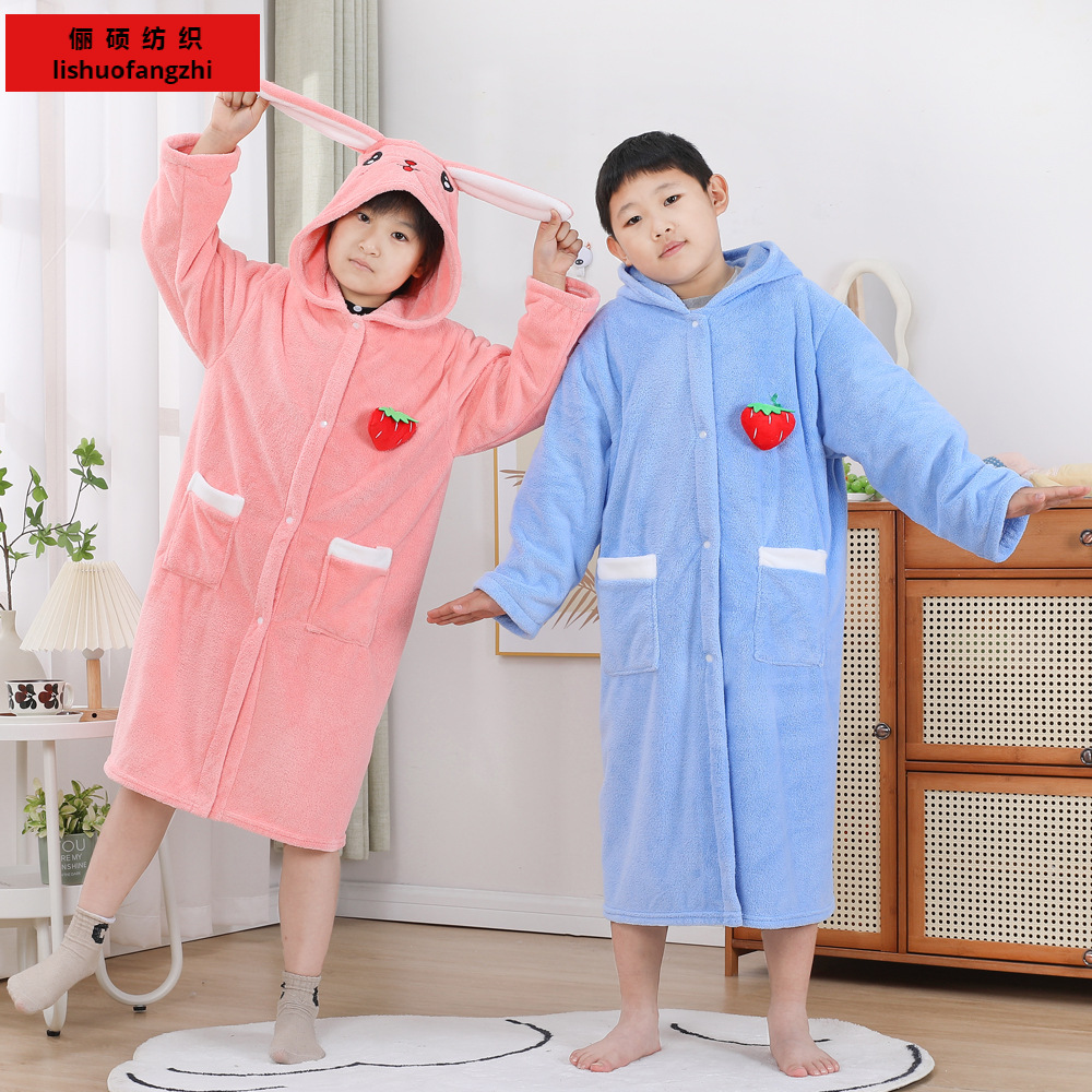 Autumn and winter cartoon children's hooded bathrobe cape soft absorbent quick-drying lint-free wearable bath towel home clothes