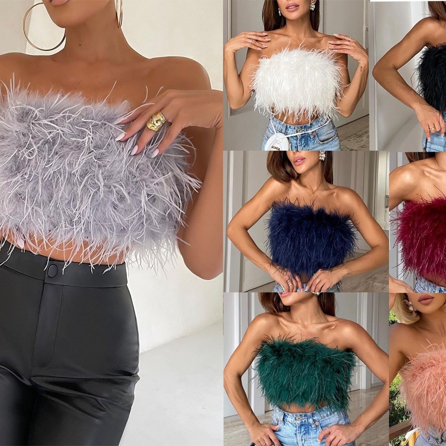 2022 Spring and Summer European and American Export Fashion Fluffy Multi-Color Furry Tube Top Versatile European and American Cross-Border Tops Cross-Border Ins