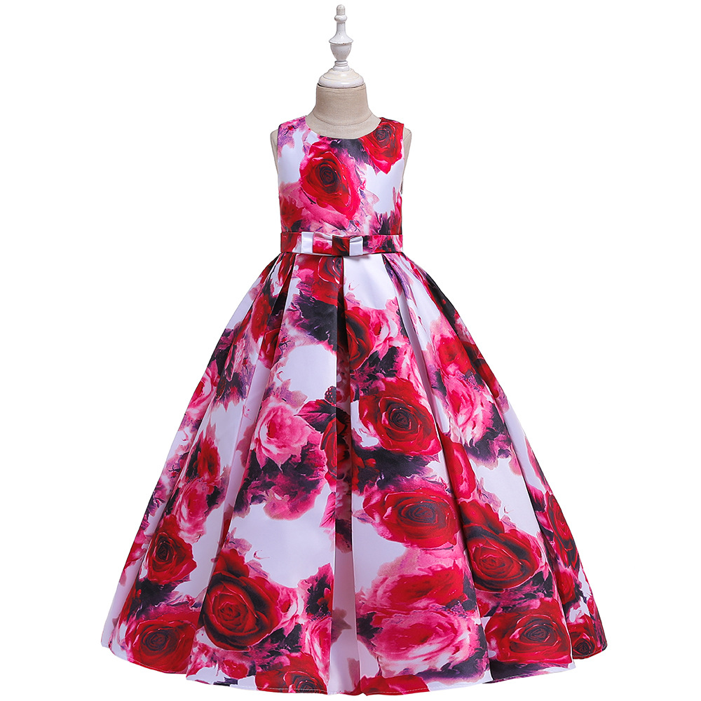 Cross-Border Aliexpress 3-15 Years Old Children's Rose Children's Dress Princess Dress Girls' Vest Long Dress Little Princess