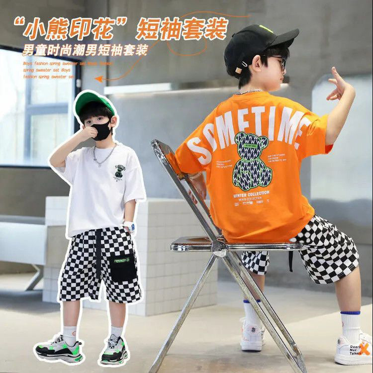 Children's Wear Boys Summer Wear suit 2025 New Style Mid-Large Children's Summer Sports Trendy Boys Short-sleeved Trousers Two-piece Set
