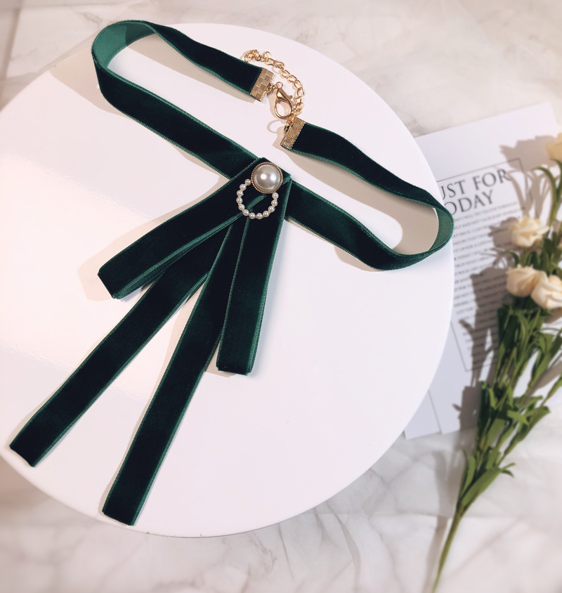 Picture of Small wholesale South Korea ribbon solid color pearl velvet bow tooling collar flower bow female jk shirt uniform