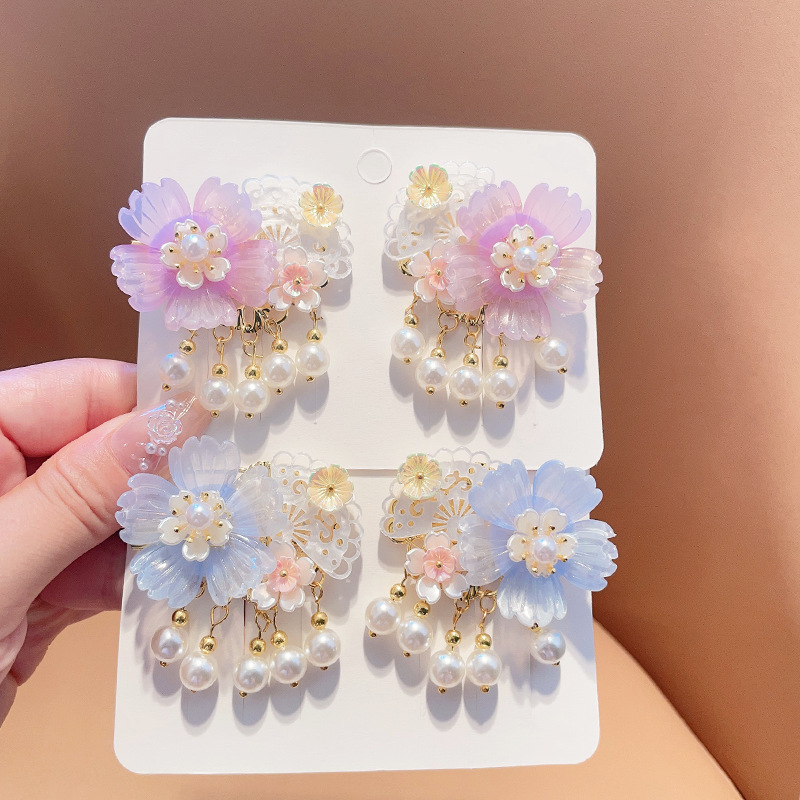 Picture of Hanfu Headwear for Girls and Children Chinese Style Walking Tassel Hairpin for Girls Super Fairy Princess Ancient Dress Flower Hairpin Headwear