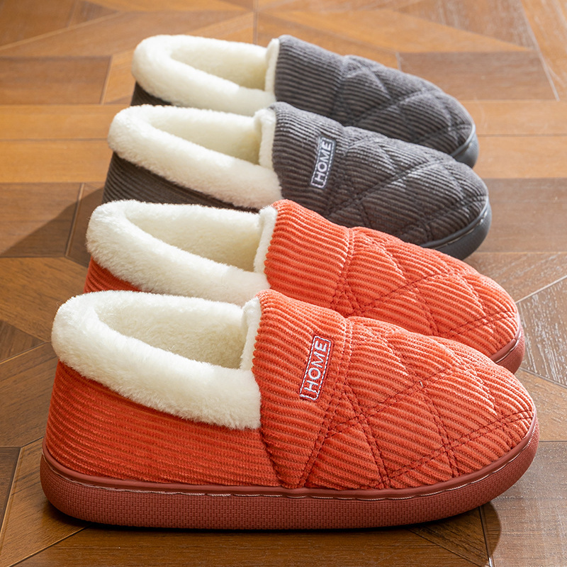 Cixi Cotton Slippers Women's Winter Home Indoor Non-slip Home Warm Couple's Winter Bag-heel Cotton Shoes Plush Men
