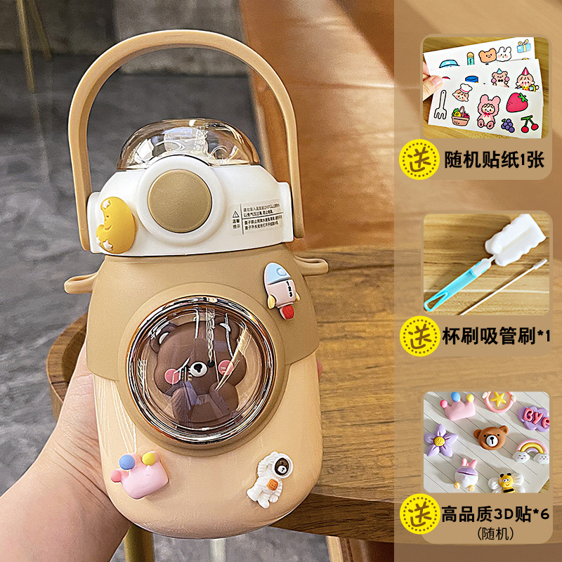Picture of Large capacity cartoon children's thermos cup 316 stainless steel belly straw cup high color value portable student cup