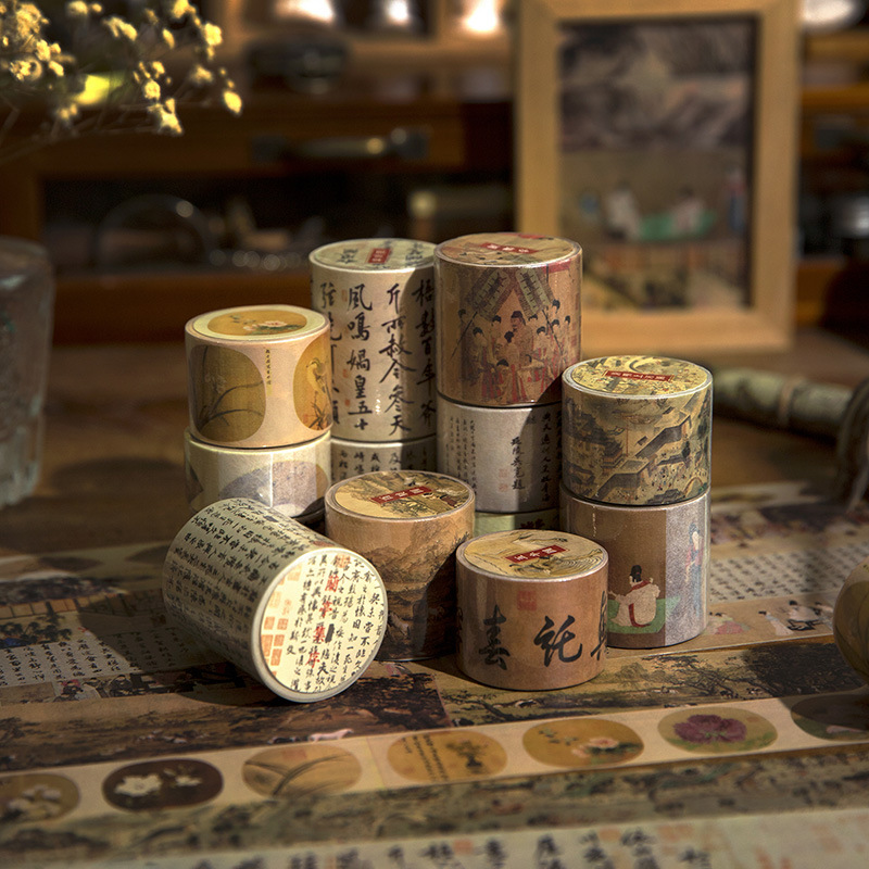 Yan Ji's famous Chinese painting series and paper tape retro art hand account decoration message material stickers 3 meters 26