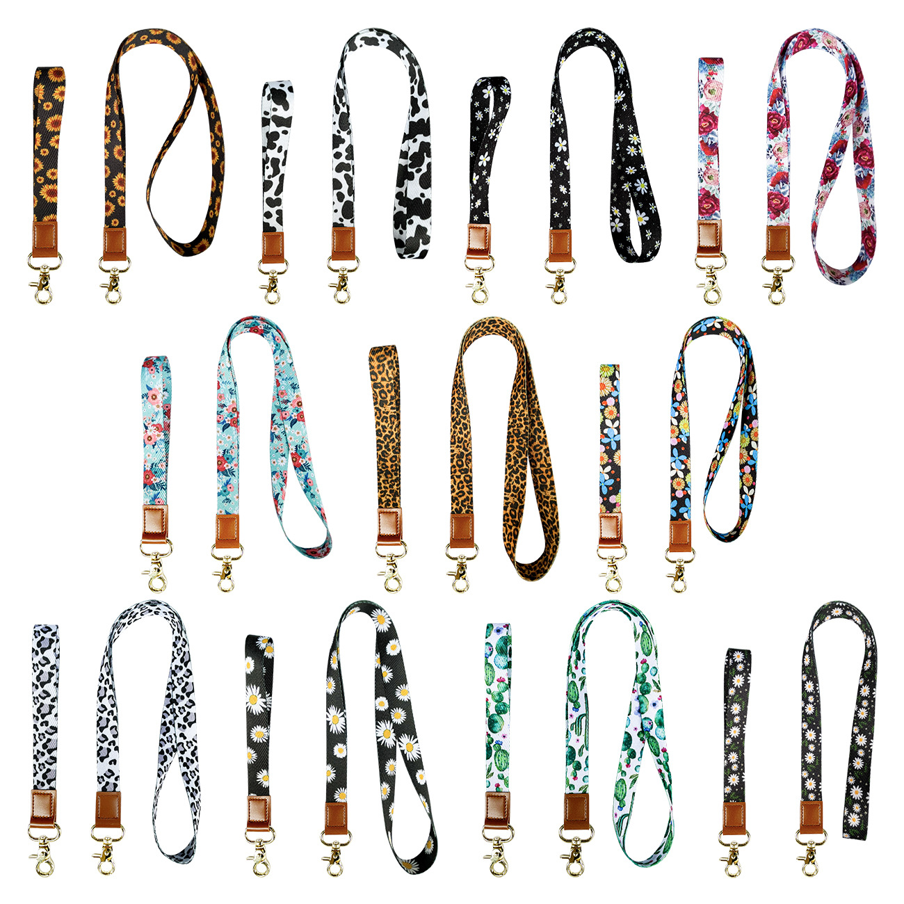 Picture of Cactus Peony Flower Floral Polyester Wrist Strap Thickened Leopard Certificate Lanyard Mobile Phone Rope