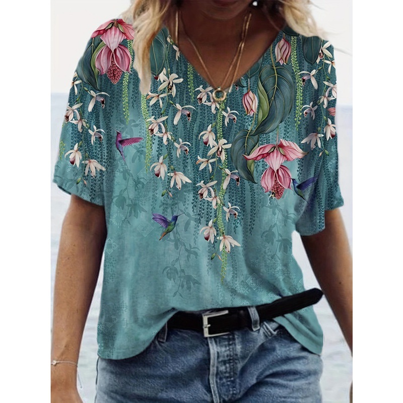 [European size in stock] TEMU women's V-neck printed top