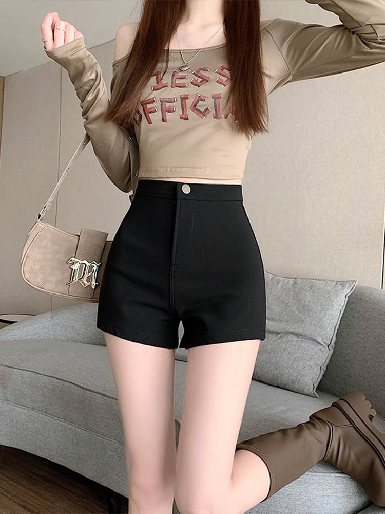 2024 New Hot Girl A- shaped Hot Pants High Waist Hip Casual Pants Women's Black Shorts Summer Slimming Straight Pants