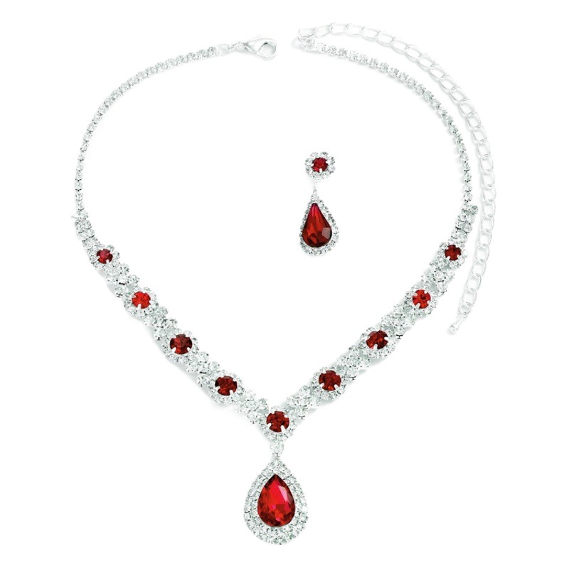Bridal Jewelry Women's Set Cross-Border European and American Crystal Water Drop Necklace and Earrings Two-Piece Set Accessories Versatile Little Chanel Style