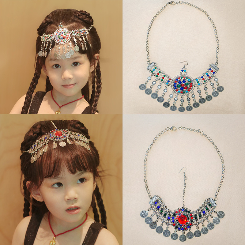 Picture of Children's Antique Forehead Chain Headwear Girls' Headwear Tassel Xizang Hair Accessories Western Exotic Eyebrow Pendant Necklace