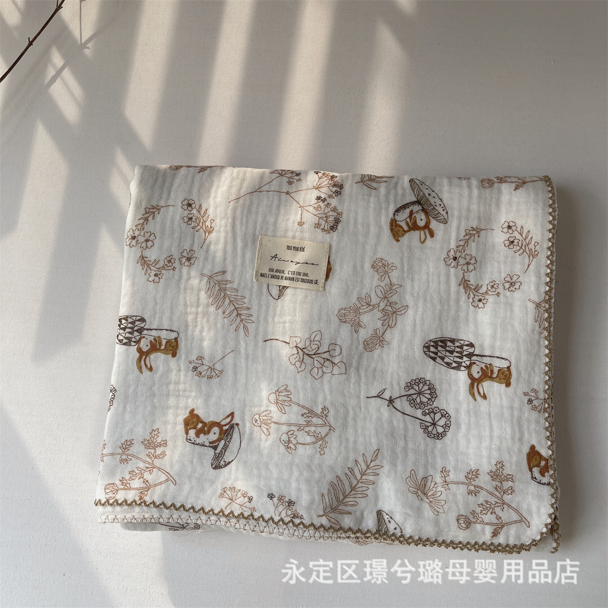 Picture of ins floral Korean style double-layer cotton yarn cotton baby blanket quilt towel bath towel soft glutinous cotton blanket