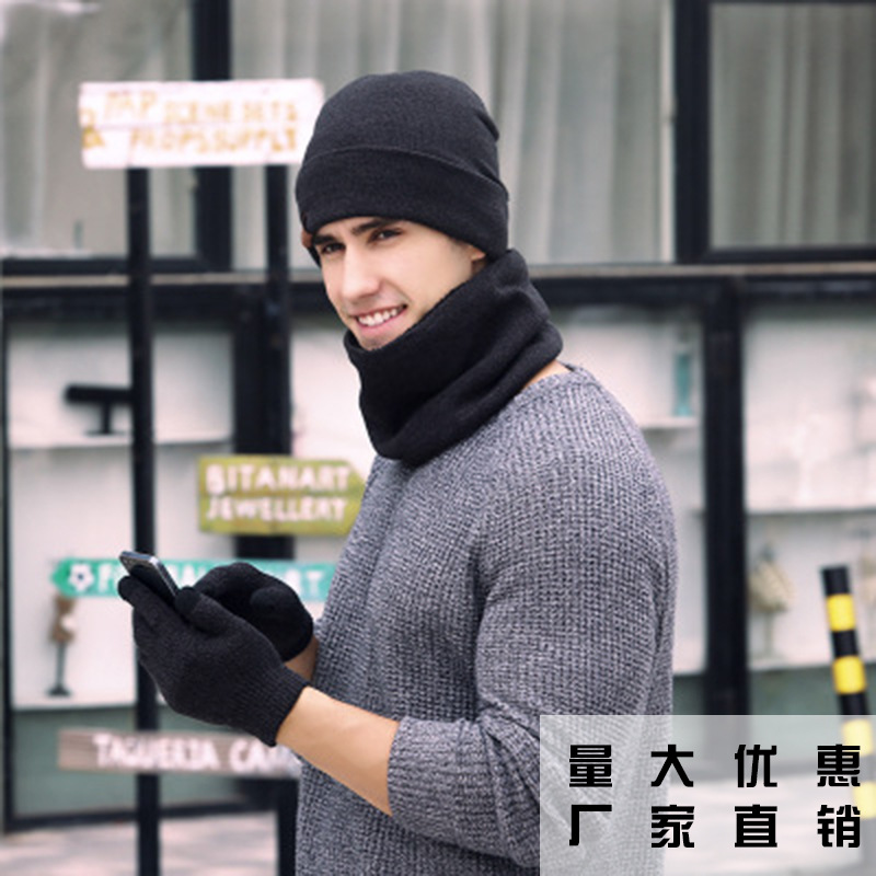 Picture of Amazon Foreign Trade Winter Scarf Hat Gloves Three-Piece Set Knitted Gloves Woolen Scarf Warm Set