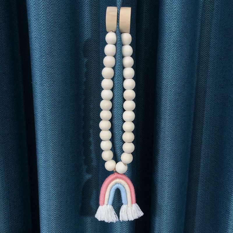 Small Fresh Style Rainbow Curtain Strap Wooden Bead Magnetic Buckle Simple Fashion New Curtain Buckle Strap Curtain Rope Non-perforated
