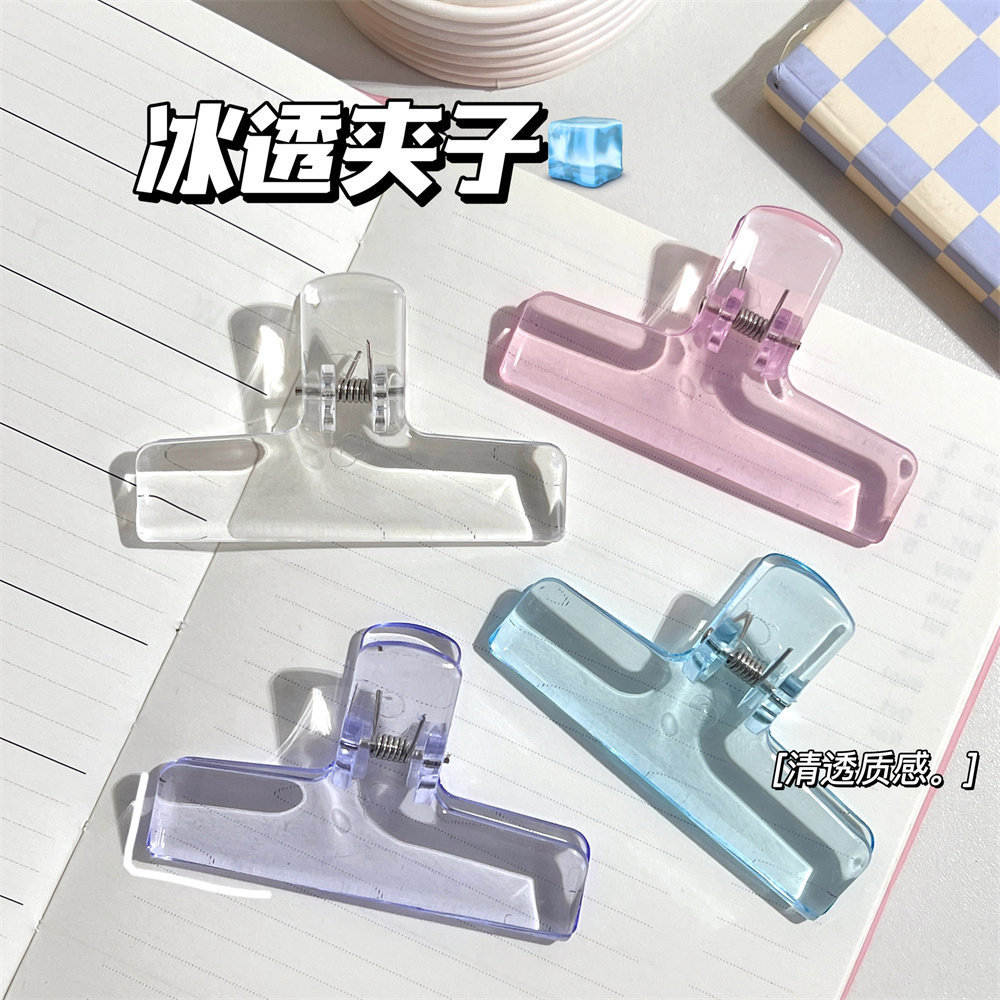 Picture of High-looking transparent jelly folder student test paper clip acrylic clear long tail clip ice transparent storage clip wholesale