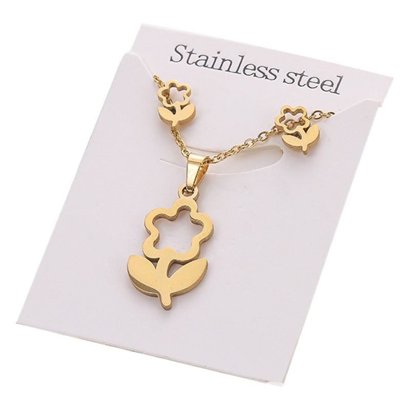 In-Stock Butterfly Unicorn Stud Earrings and Necklace Set, Stainless Steel Geometric Heart Clavicle Chain Two-Piece Personalized Jewelry