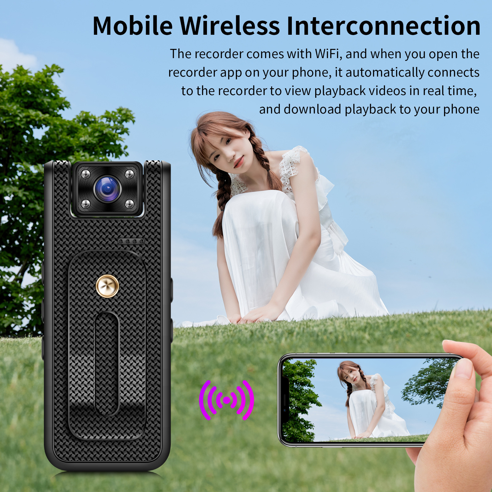 Picture of New Handheld Outdoor Sports Hd Camera Portable Back Clip Wifi Mobile Phone Interconnection Law Enforcement Recorder