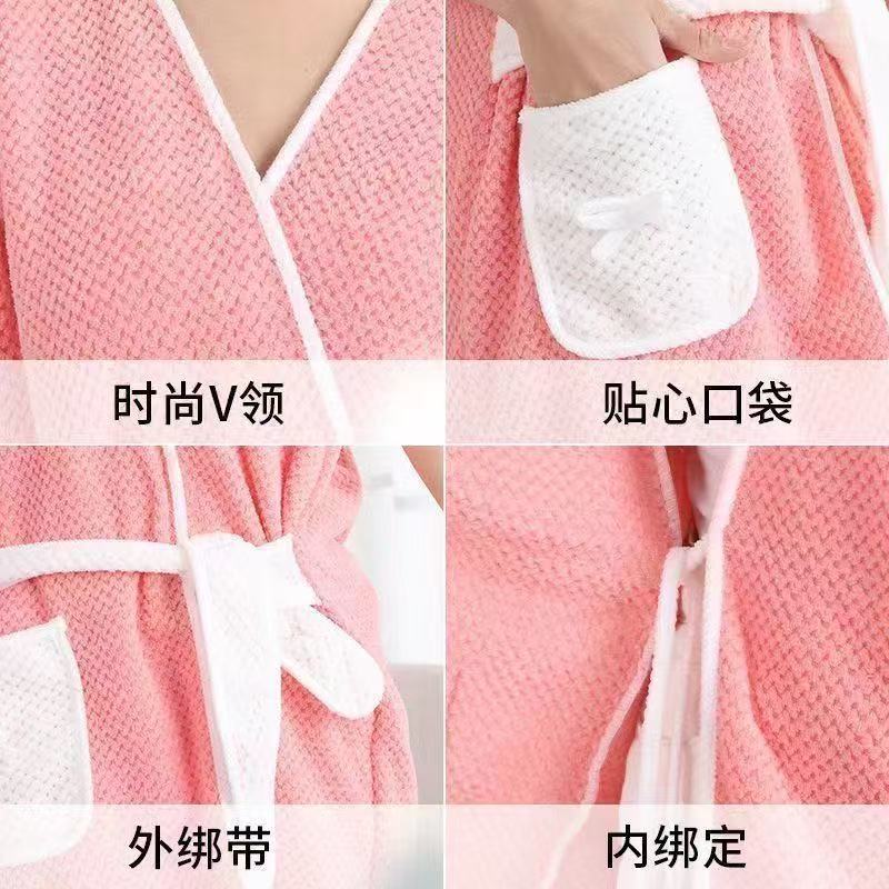Picture of Pineapple pattern sleeveless bathrobe, absorbent tie-in bath towel, integrated oversized coral fleece wrap high-end pajamas