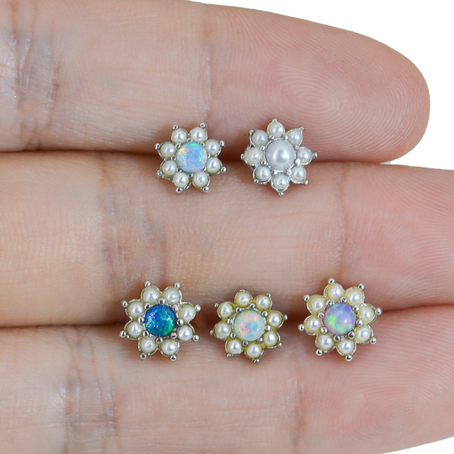 Picture of Stainless Steel 1.6mm Puncture Jewelry Claw Zirconium Buried Bone Nail Puncture Opal Pearl Buried Nail Base Implant Nail