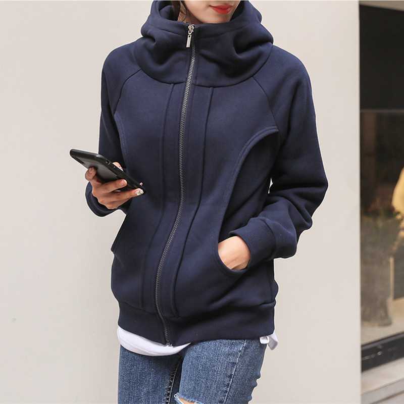 Turtleneck hooded fleece-lined thickened warm sports sweater spring and autumn three-dimensional waist-tight artistic coat top for students