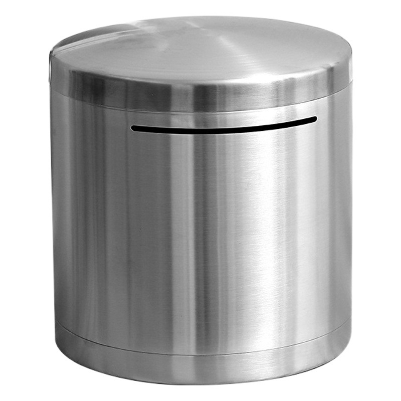 Picture of Cylindrical Stainless Steel Piggy Bank with Large Capacity, Only Deposits No Withdrawals, Student Piggy Bank, Can Only Deposit but Not Withdraw, Children's Money Box