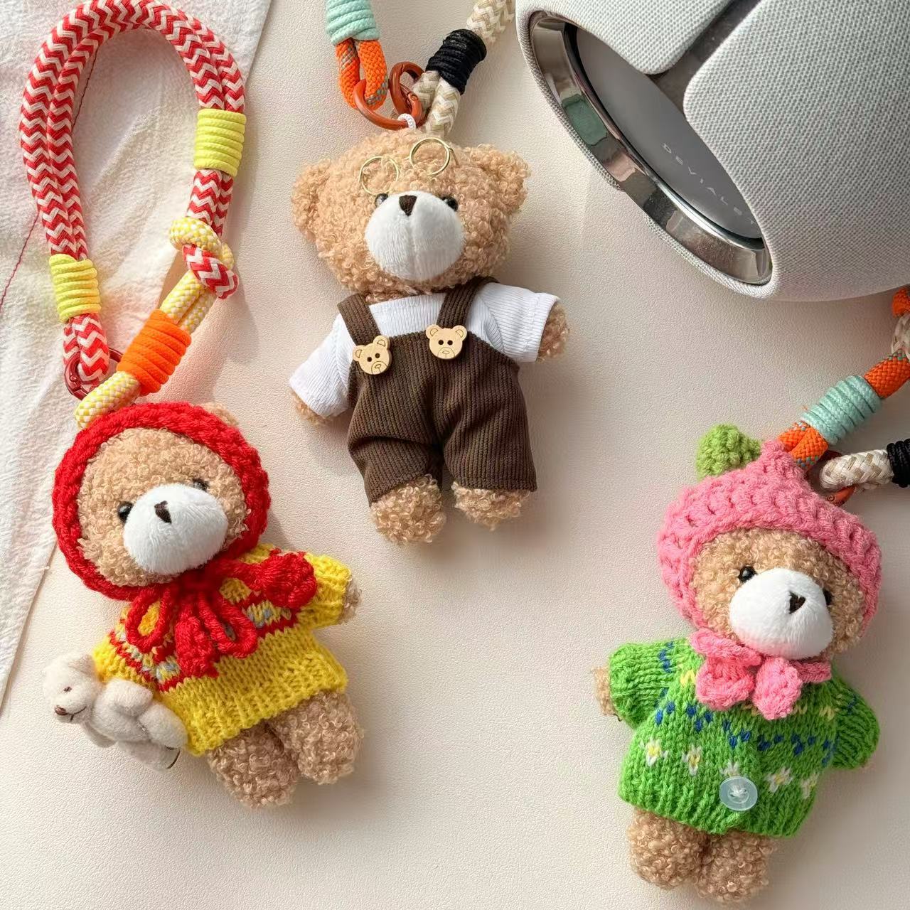 Picture of Cute Cartoon Bear Hanging Pendant Handmade Plush Keychain Doll Korean Style Strap Pants Original Bag Buckle New