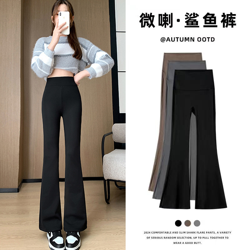 Picture of Micro-Flared Shark Pants Spring and Summer Leggings 2025 Black Women's Outerwear Tight Thin High Waist Tummy Control Barbie Pants