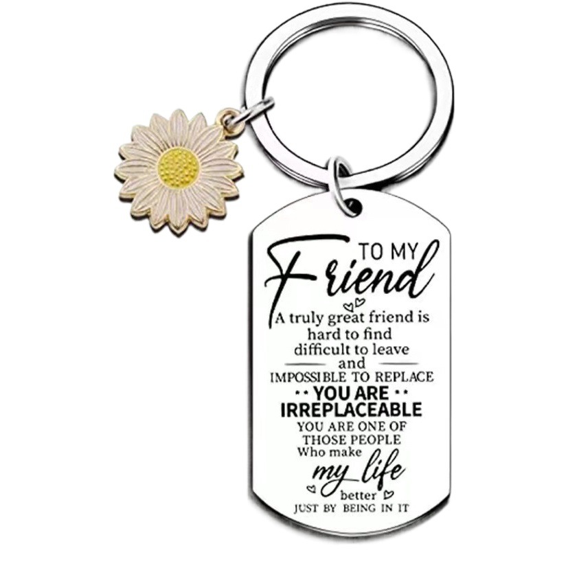 Amazon best friend good girlfriends military brand stainless steel keychain sunflower pendant to send friends gifts