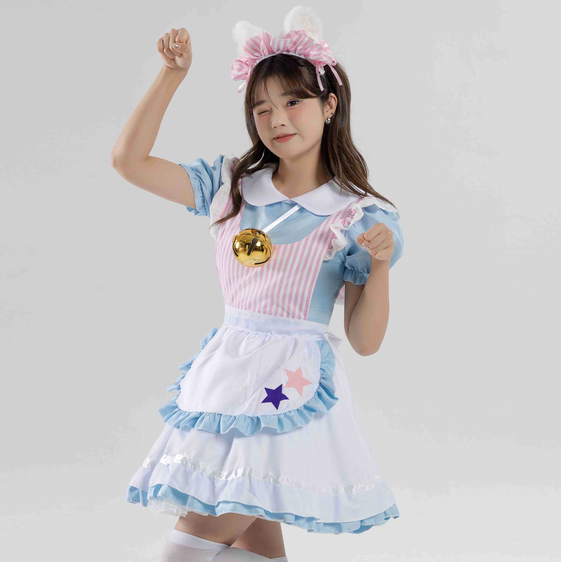 Picture of Japanese Style Cute Blue Sexy Cat Maid Outfit Lolita Dress Cafe Maid Outfit Work Uniform Outfit