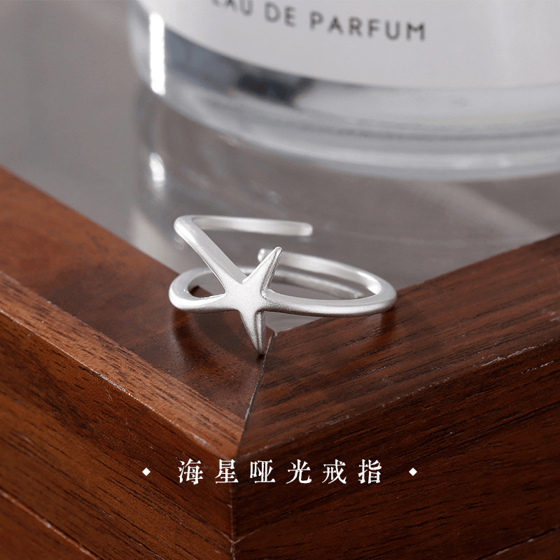 European and American New Matte Starfish Open Ring for Women Ins Niche Design Cool Style Double Layer Stacked Index Finger Ring
