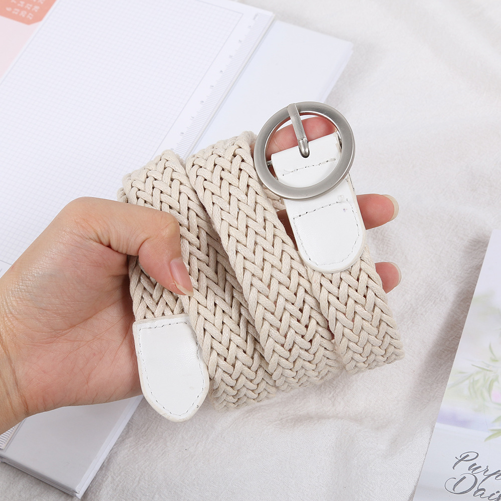 Autumn and winter fashion ladies round buckle belt wax rope woven simple jeans decorative belt in stock wholesale waist