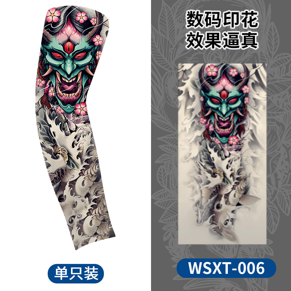 Picture of Summer Riding Sunscreen Tattoo Sleeve Simulation Tattoo Quick-drying Arm Protector Outdoor Sports Sunshade Breathable High Elastic Ice Sleeve