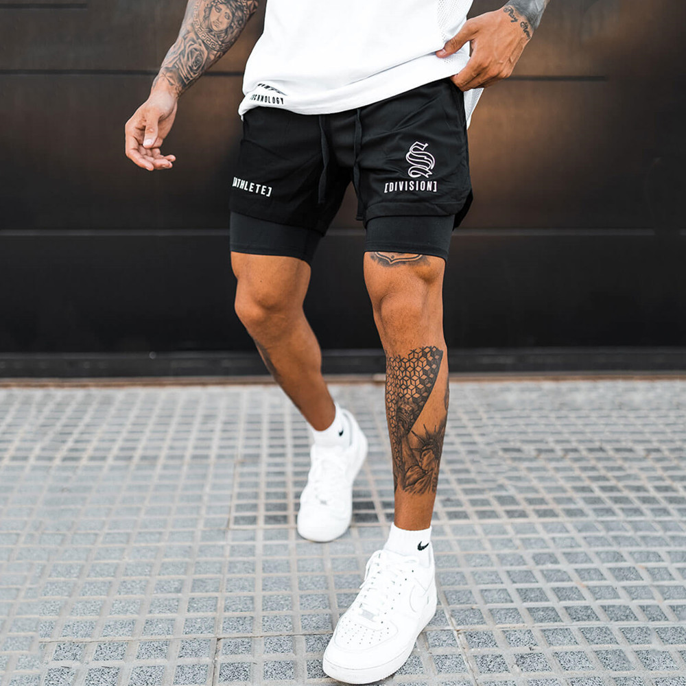 Picture of 2022 fashion brand double-layer shorts men's quick-drying high-elastic but knee basketball pants brothers breathable running anti-light