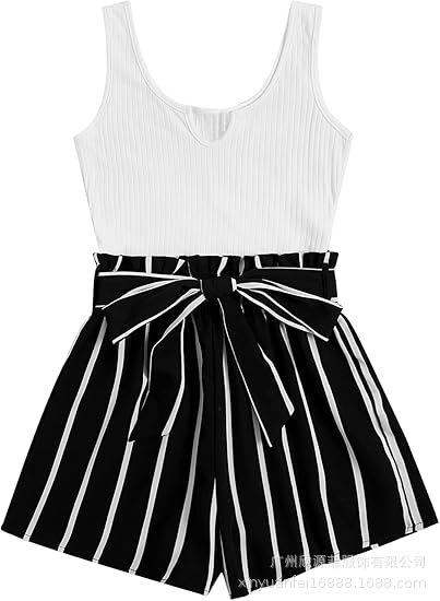 Picture of 25 New Women's Jumpsuit Amazon Hot Knitted Jumpsuit Summer Sleeveless Waist Vest Shorts Jumpsuit
