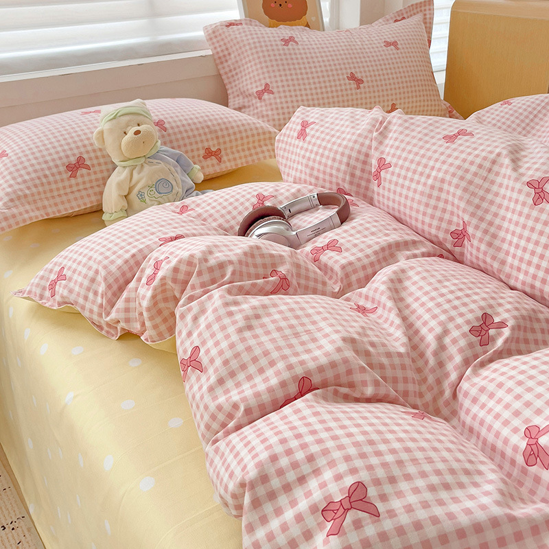 Picture of Class A Maternal and Infant Grade Four-Piece Set Small Fresh Thickened Sanding Quilt Cover Washed Cotton Bed Sheet Quilt Cover Dormitory Three-Piece Set ins