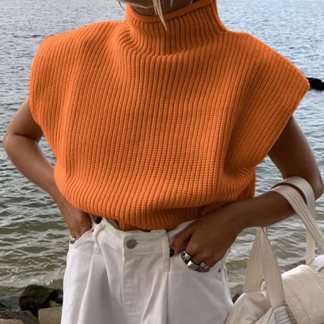 European and American Niche Shoulder Pad Turtleneck Sweater Sweater Summer New Fashion Ins All-match Loose Slim Top
