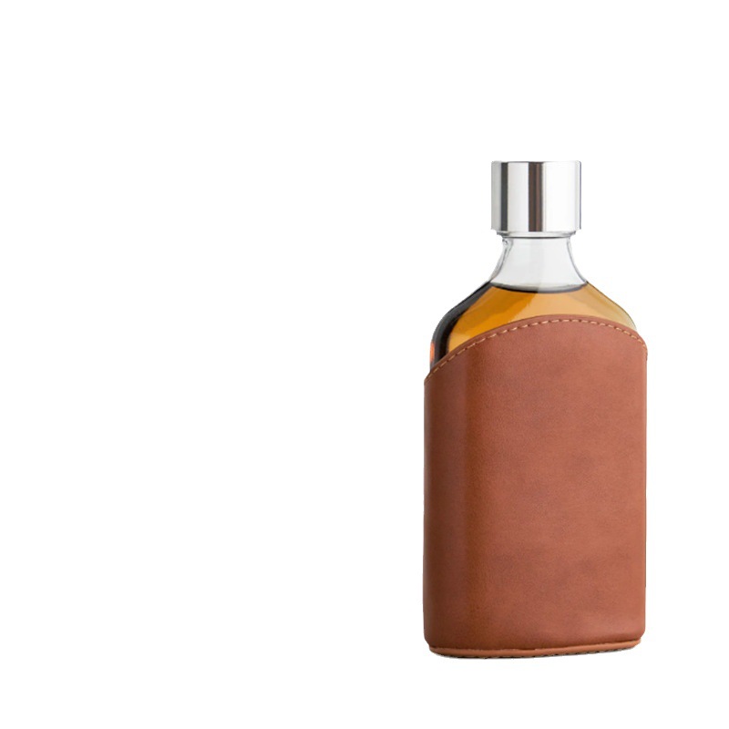 Picture of Factory wholesale 7 oz leather hip flask holster glass wine bottle protective holster whisky flagon bag