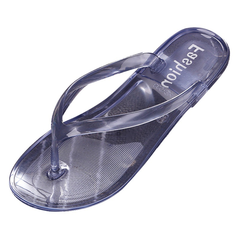 Transparent Beach Sandals Korean Style Female Internet Celebrity Jelly Crystal Flip-Flops Summer Korean Style Student Outer Wear Flats Bottom