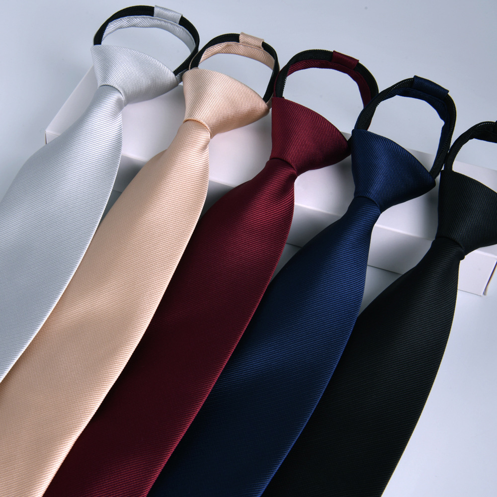 Men's Tie Zipper Free Professional Easy to Pull Lazy Plain Wine Red Business Executive 8cm Graduation Performance
