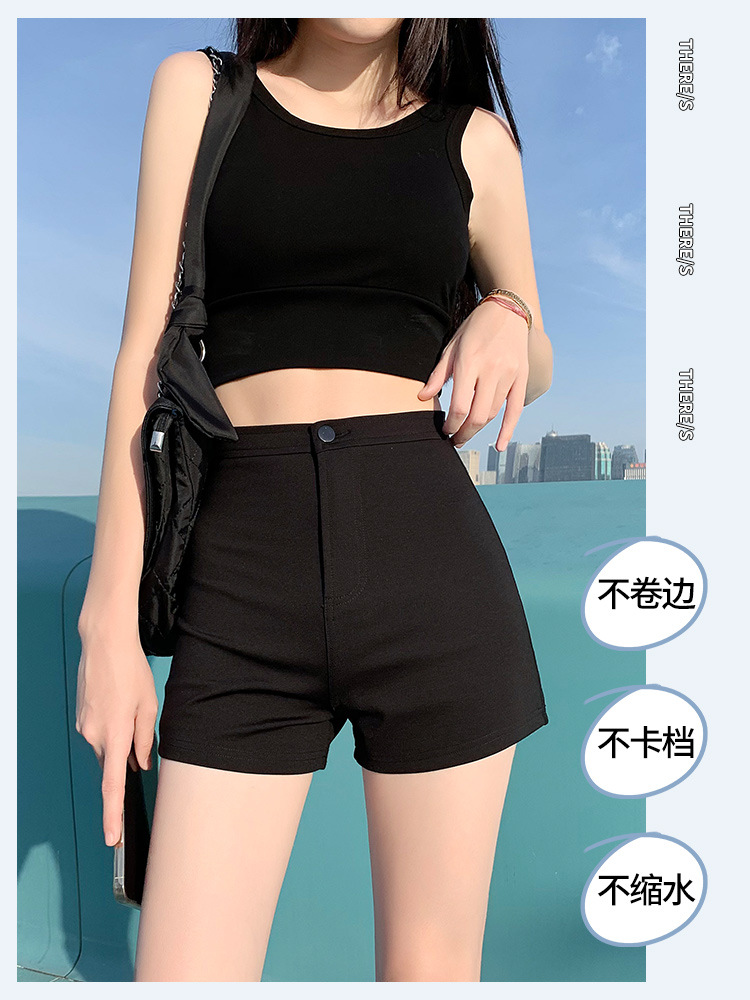 Summer Black Slim-fit Spice Girls Super Shorts Women's Outer Wear 2024 New High Waist Slim-fit Elastic Base Pants